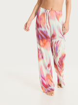 Pantalone ampio con fantasia marmorizzata in EcoSeta Rossi Donna - Ragno