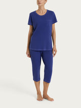 Pigiama tinta unita a pinocchietto in Jersey di Cotone Blu Donna - Ragno