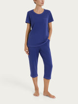 Pigiama tinta unita a pinocchietto in Jersey di Cotone Blu Donna - Ragno