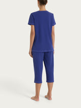 Pigiama tinta unita a pinocchietto in Jersey di Cotone Blu Donna - Ragno