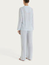 Pigiama lungo a righe in Ecoseta Blu Donna - Ragno