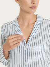 Pigiama lungo a righe in Ecoseta Blu Donna - Ragno
