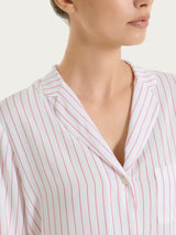 Pigiama lungo a righe in Ecoseta Rosa Donna - Ragno