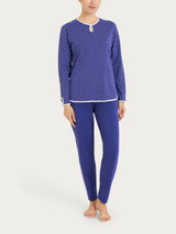Pigiama a pois con scollo a goccia in Jersey di cotone Blu Donna - Ragno