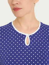 Pigiama a pois con scollo a goccia in Jersey di cotone Blu Donna - Ragno