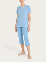 Pigiama pinocchietto a pois con scollo a goccia in Jersey di cotone Azzurri Donna - Ragno