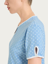 Pigiama pinocchietto a pois con scollo a goccia in Jersey di cotone Azzurri Donna - Ragno