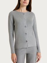 Four Seasons Black Women's Crew-Neck Button-Down Cardigan in Pearl Stitch - Ragno