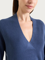Maglia con scollo a V in punto perla Four Seasons Blu Donna - Ragno