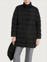 Satin Puffer piumino lungo con cappuccio Neri Donna - Ragno