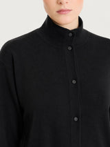 Damen-Strickjacke mit Stehkragen und Knöpfen aus schwarzem Kerasoft Nero – Ragno