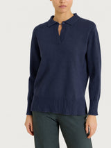 Polo con manica lunga in Soft Wool Blu Donna - Ragno