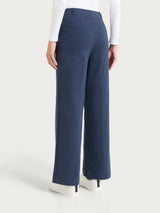 Women's Wide Pants with Blue Jacquard Houndstooth Pattern - Ragno
