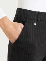 Pantalone gessato a palazzo con tasche in Jacquard Neri Donna - Ragno