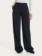 Women's Blue Jacquard Pinstriped Palazzo Pants with Pockets - Ragno