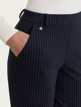 Women's Blue Jacquard Flared Pinstripe Pants with Pockets - Ragno