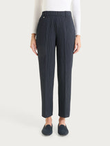 Pantalone gessato dritto con tasche in Jacquard Blu Donna - Ragno
