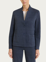 Blazer corto con revers alzato in Eco Jacquard Blu Donna - Ragno