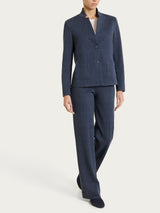 Blazer corto con revers alzato in Eco Jacquard Blu Donna - Ragno