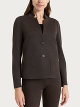 Blazer corto con solapas levantadas en jacquard marrón para mujer - Ragno