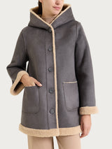 FuzzyCoat Women's Double-Sided Curly-Effect Hooded Jacket - Nero