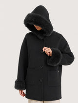 SoftCoat Cappotto con cappuccio effetto fuzzy Neri Donna - Ragno