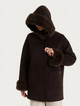 SoftCoat Cappotto con cappuccio effetto fuzzy Marroni Donna - Ragno