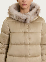 Satin Puffer piumino con cappuccio e dettagli effetto fuzzy Gialli Donna - Ragno