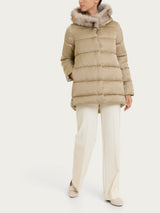 Satin Puffer piumino con cappuccio e dettagli effetto fuzzy Gialli Donna - Ragno
