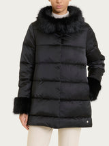 Satin Puffer piumino con dettagli effetto fuzzy Neri Donna - Ragno