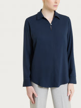Blusa con scollo a serafino in Light Flannel Blu Donna - Ragno
