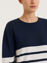 Maglia girocollo con righe piazzate Four Seasons Blu Donna - Ragno