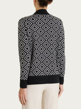 Cardigan lupetto a rombi in Soft Wool Neri Donna - Ragno