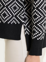 Cardigan lupetto a rombi in Soft Wool Neri Donna - Ragno