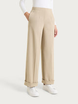 Women's Wide Pants with Pockets in Gray Winter Twill - Ragno
