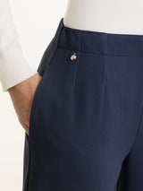 Zigarettenhose mit Seitenschlitzen aus blauem Winter-Twill für Damen – Ragno