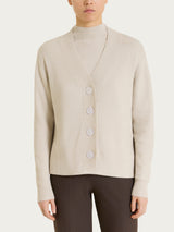 Cardigan con scollo a V e punto riso in Soft Wool Bianchi Donna - Ragno