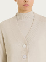 Cardigan con scollo a V e punto riso in Soft Wool Bianchi Donna - Ragno