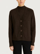 Cardigan con scollo a V e punto riso in Soft Wool Marroni Donna - Ragno