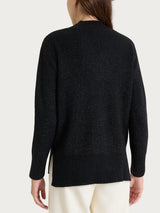 Strickjacke mit V-Ausschnitt und Reisstich aus Lurex Soft Wool, Nero, für Damen – Ragno
