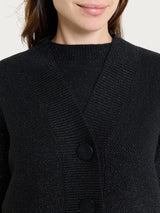 Strickjacke mit V-Ausschnitt und Reisstich aus Lurex Soft Wool, Nero, für Damen – Ragno