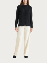 Strickjacke mit V-Ausschnitt und Reisstich aus Lurex Soft Wool, Nero, für Damen – Ragno