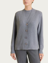 Cardigan con scollo a V e punto riso in Lurex Soft Wool Neri Donna - Ragno
