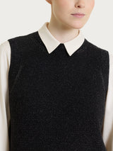 Maglia smanicata con punto riso in Lurex Soft Wool Neri Donna - Ragno