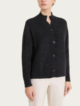 Cardigan lupetto con punto riso in Lurex Soft Wool Neri Donna - Ragno