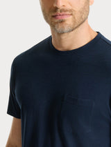 T-shirt girocollo con taschino in slub jersey di cotone Blu Uomo - Ragno