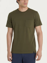 T-shirt girocollo con taschino in slub jersey di cotone Verdi Uomo - Ragno