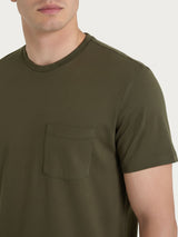 T-shirt girocollo con taschino in slub jersey di cotone Verdi Uomo - Ragno