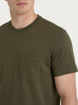 T-shirt girocollo con taschino in slub jersey di cotone Verdi Uomo - Ragno
