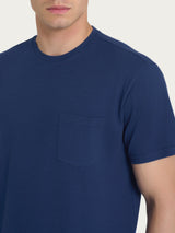 T-shirt girocollo con taschino in slub jersey di cotone Blu Uomo - Ragno